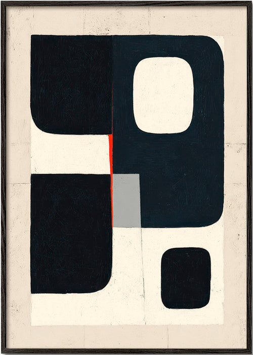 Geometrický obraz s černými bloky a červeným akcentem – Black Frame