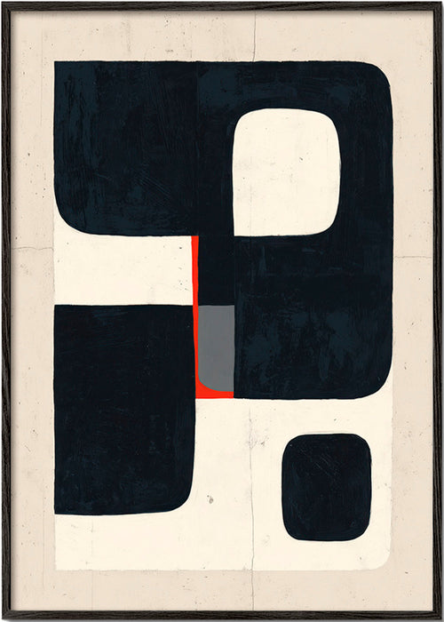 Geometrický obraz s černými bloky a červeným detailem – Black Frame