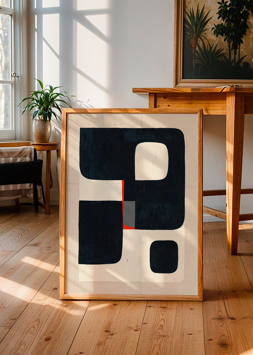 Geometrický obraz s černými bloky a červeným detailem – Product1