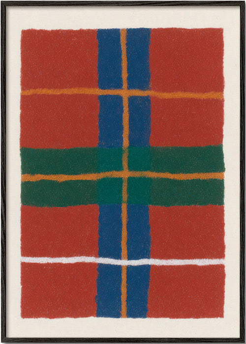 Geometrický obraz tartan v teplých tónech – Black Frame