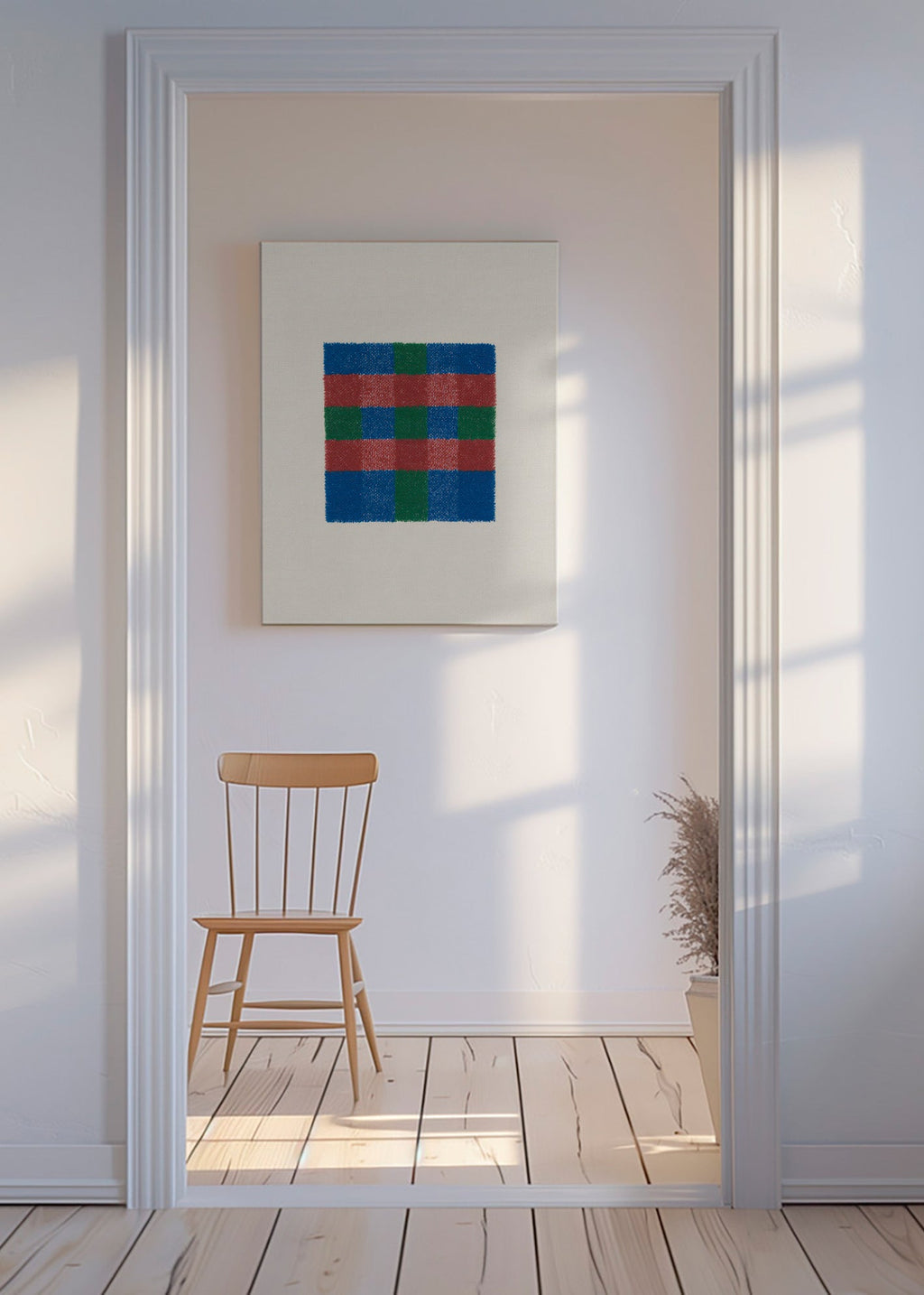 Geometrický obraz s barevným kostkováním – Canvas