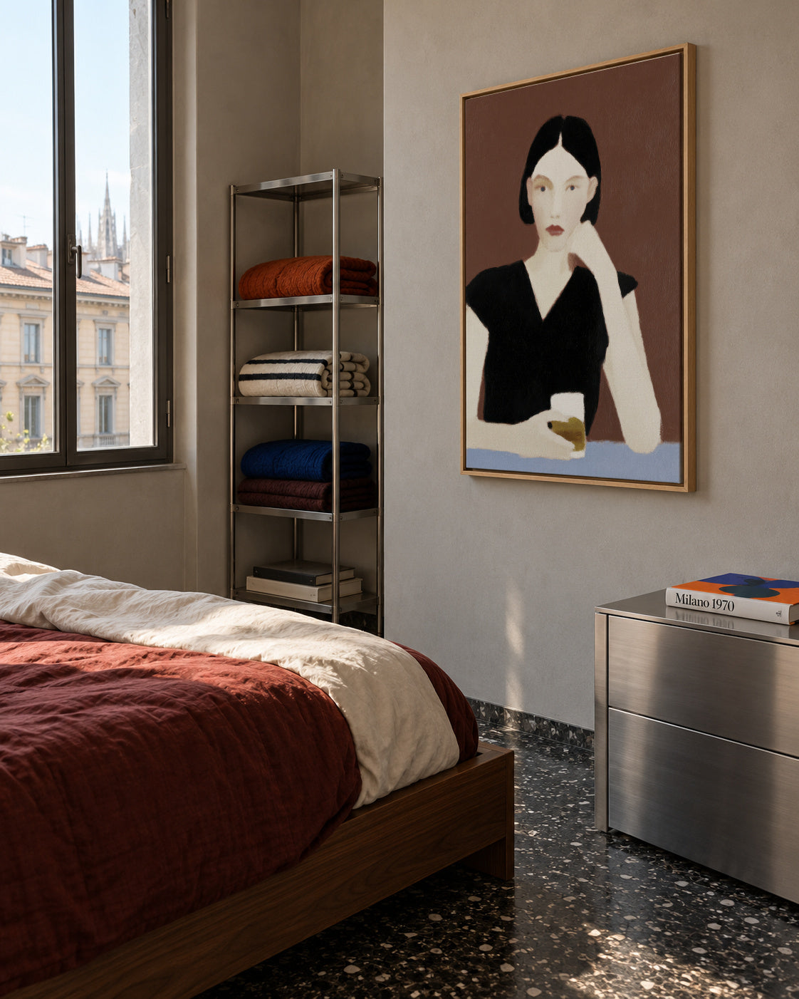 The Pensive Drinker - Framed canvas in an interior
