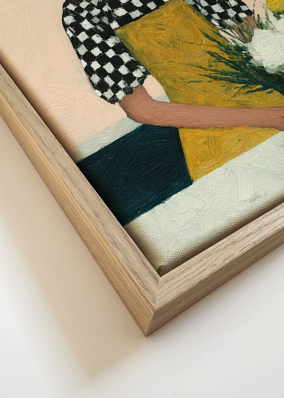 Botanický plakát: květinářka se žlutou zástěrou a kyticí – Canvas detail