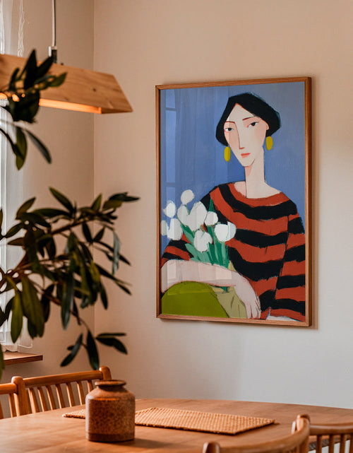 Ilustrace ženy s bílými tulipány – Product1