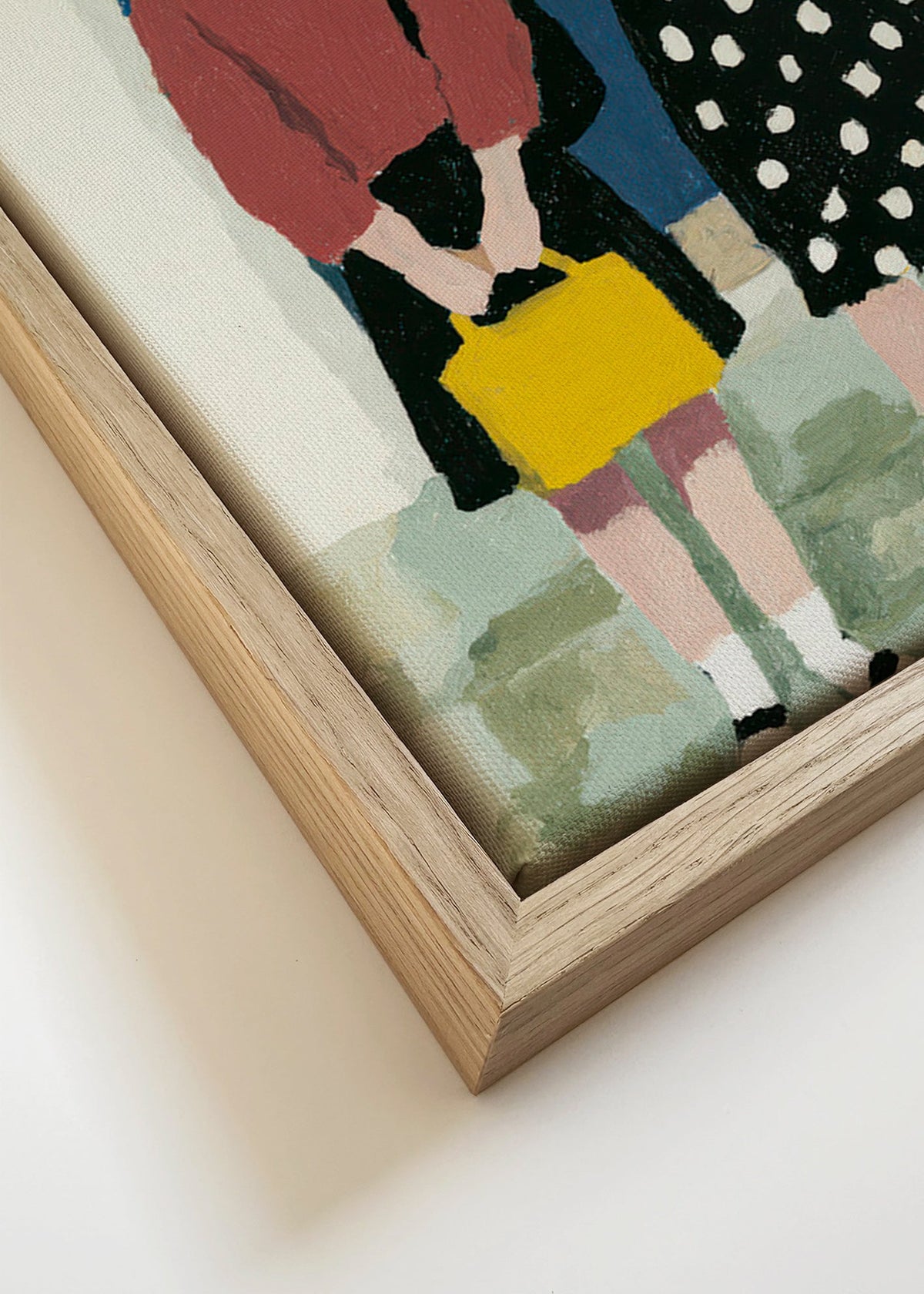 Ilustrace dvou postav u modrých dveří – Canvas detail