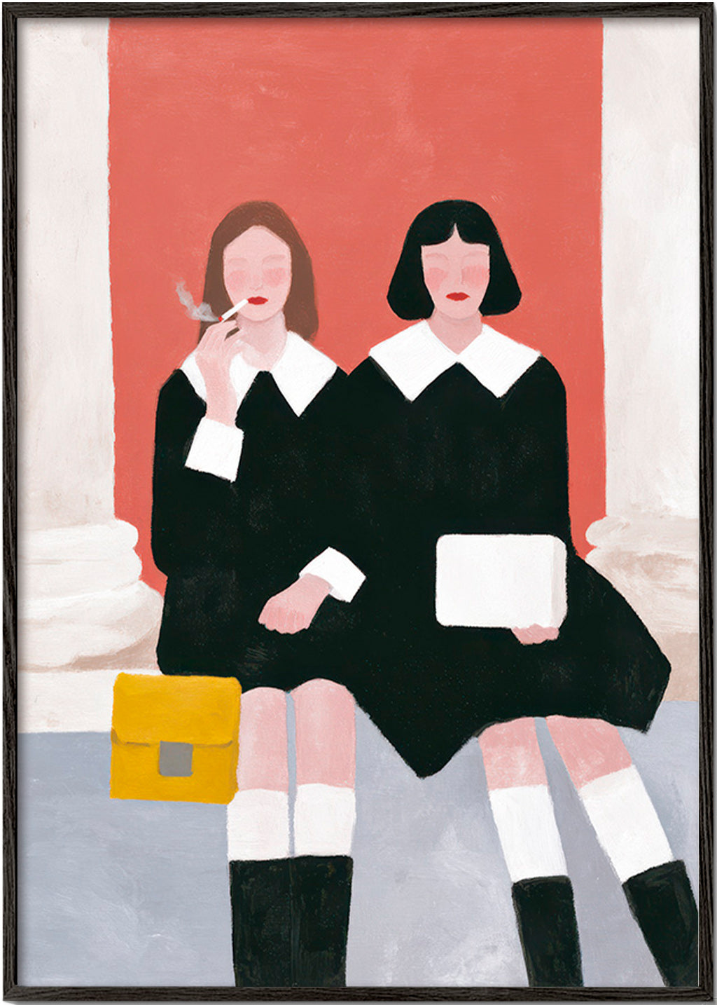 Ilustrace dvou postav ve retro stylu – Black Frame