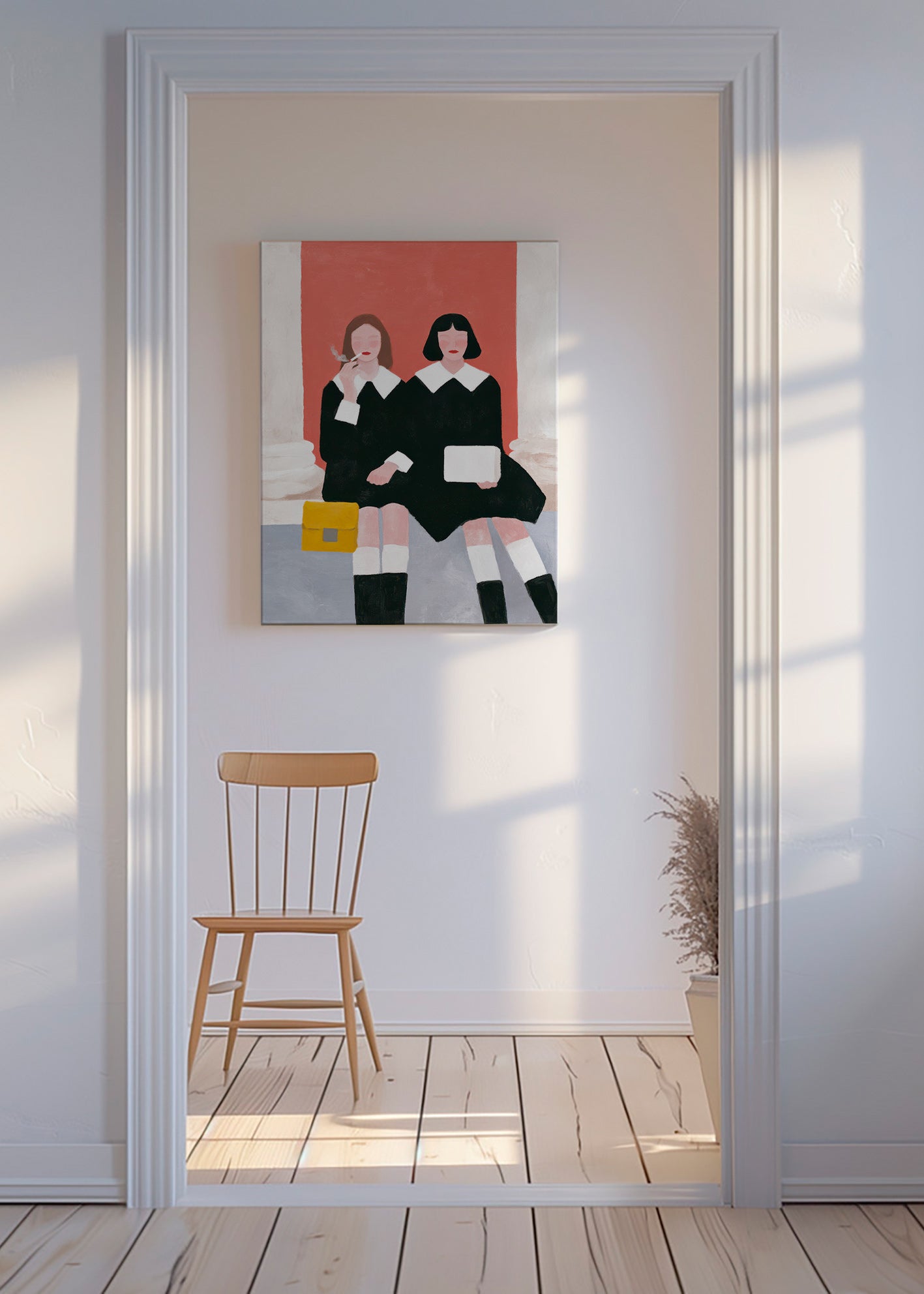 Ilustrace dvou postav ve retro stylu – Canvas
