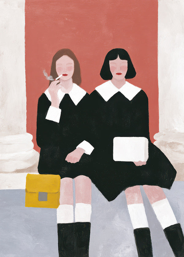 Ilustrace dvou postav ve retro stylu