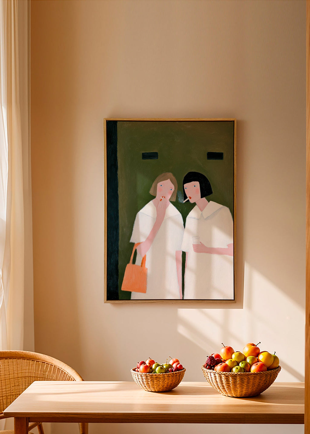 Ilustrace dvou postav kouřících v jemných tónech – Canvas1