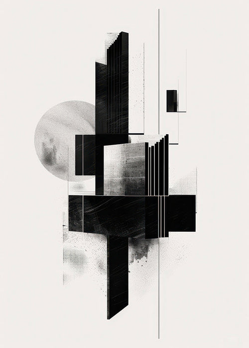 Geometrický plakát s architektonickými černobílými tvary