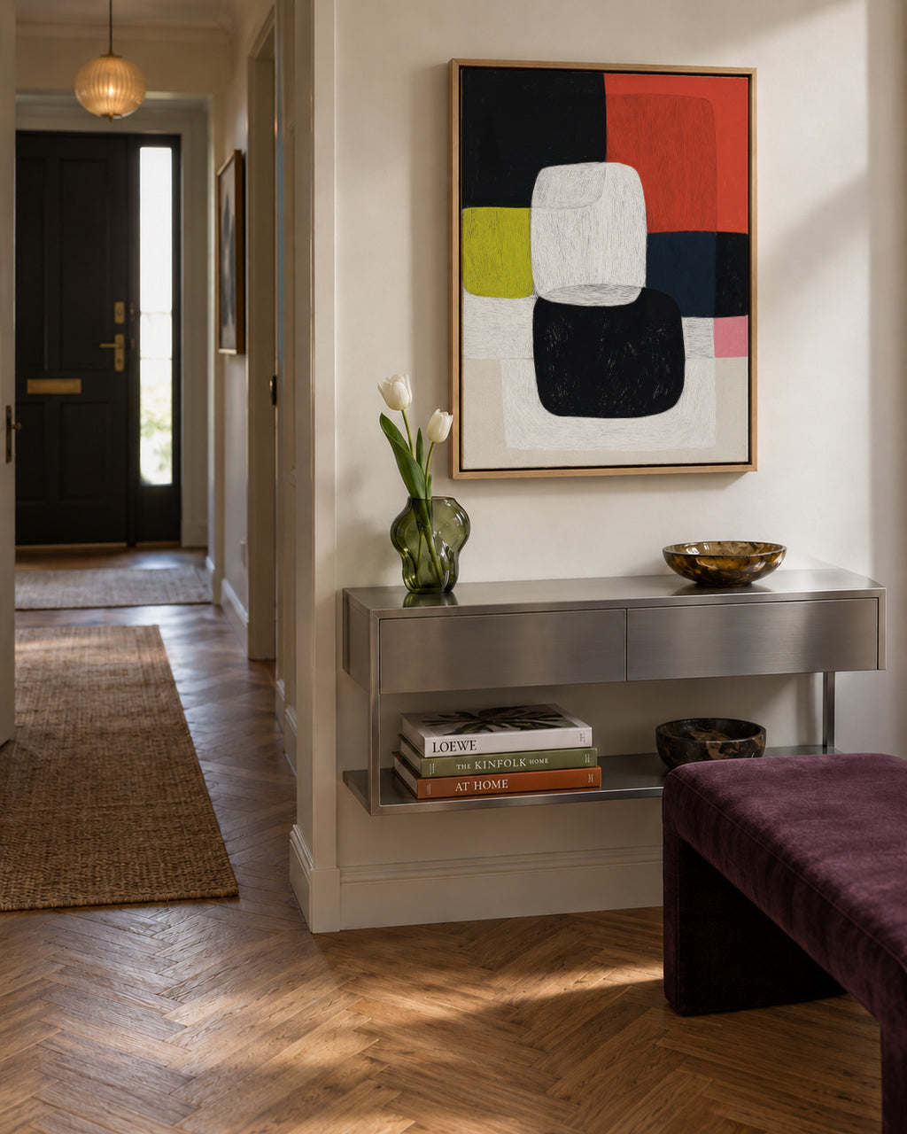 Crimson Fusion - Framed canvas in an interior