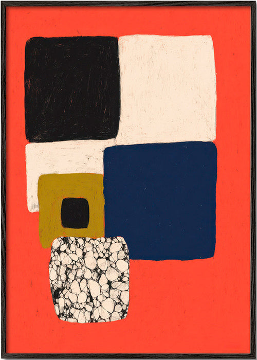 Geometrický obraz červený a modrý – Black Frame