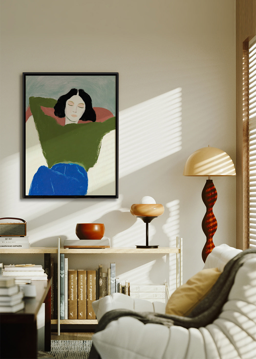 Ležící ilustrace se zeleným svetrem – Canvas1