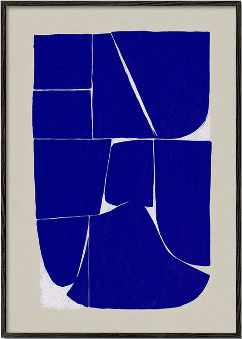 Geometrický obraz v indigu s organickými bloky – Black Frame