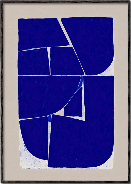 Abstraktní obraz s modrými organickými bloky – Black Frame