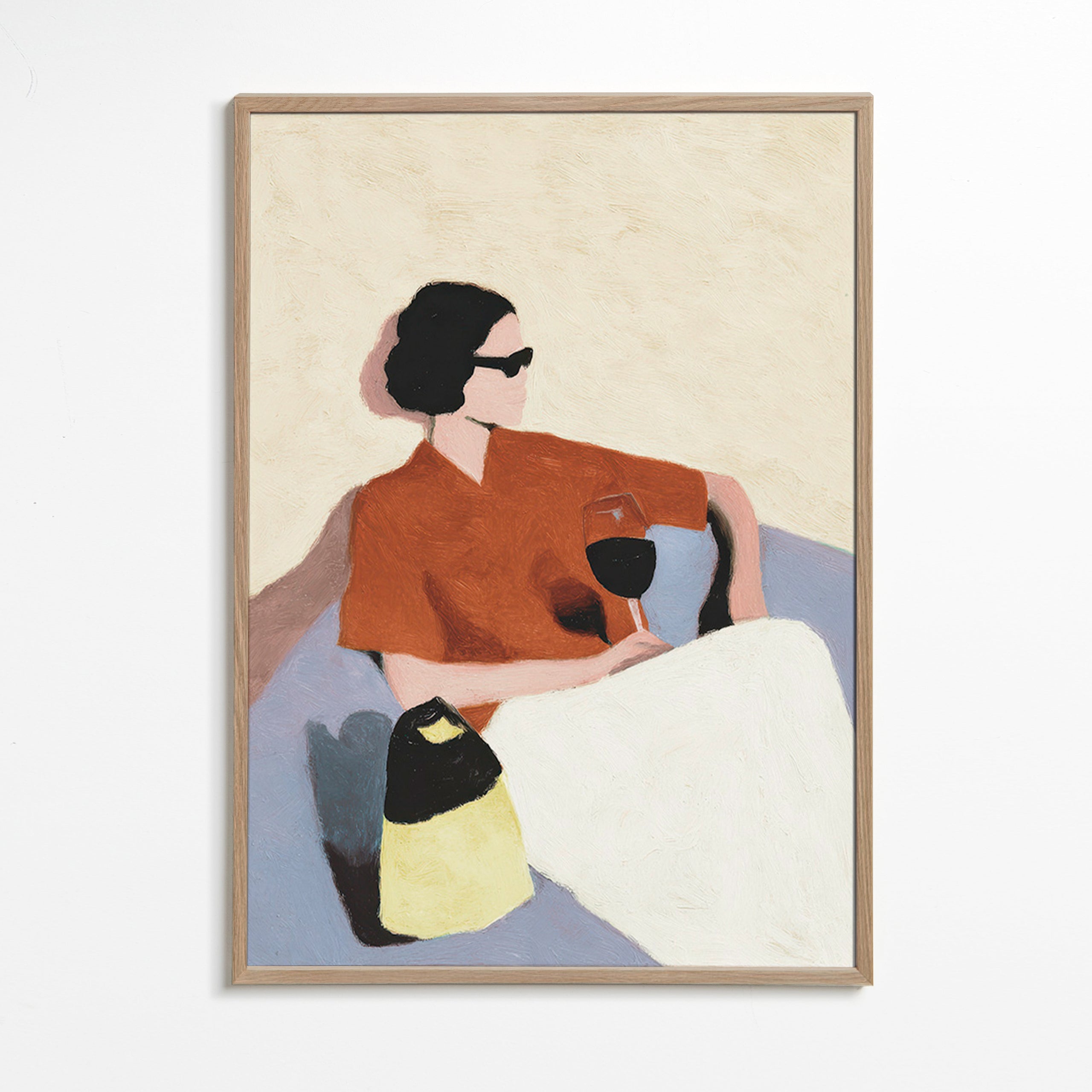Obraz do kuchyně žena s vinným skleničkou – Oak Frame