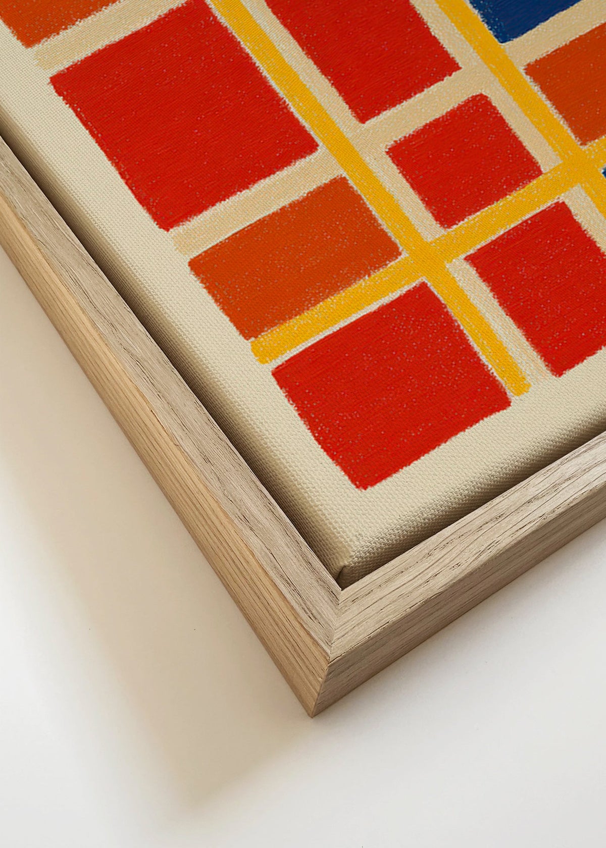 Geometrický obraz mřížka s červenými a modrými bloky – Canvas detail