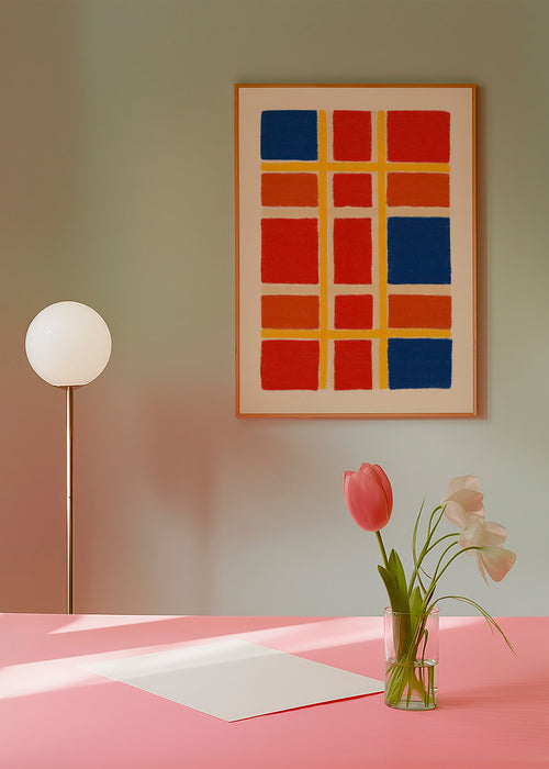 Geometrický obraz mřížka s červenými a modrými bloky – Product1