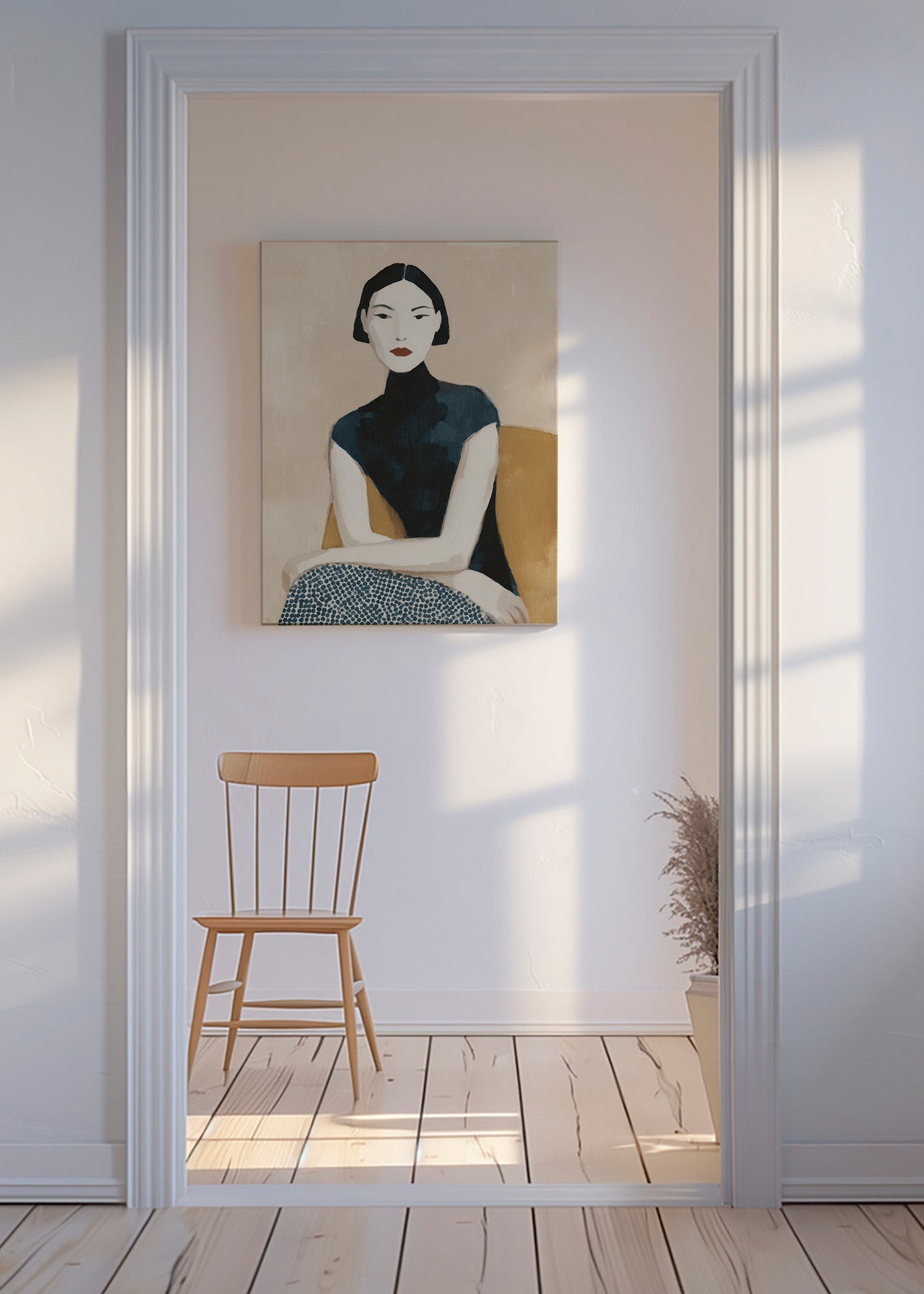 Ilustrace portrét ženy s vysokým límcem – Canvas