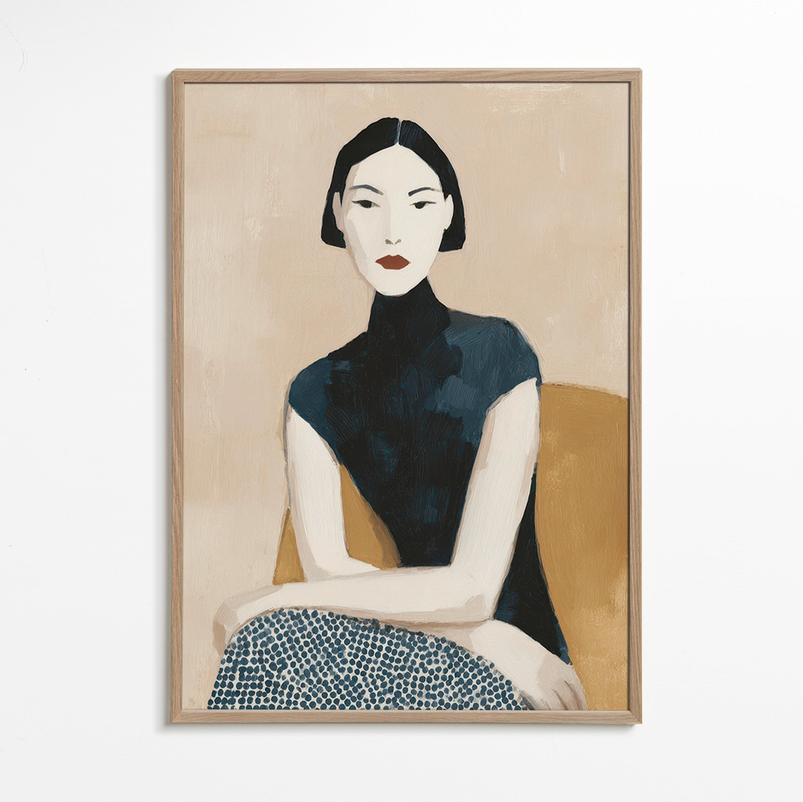Ilustrace portrét ženy s vysokým límcem – Oak Frame