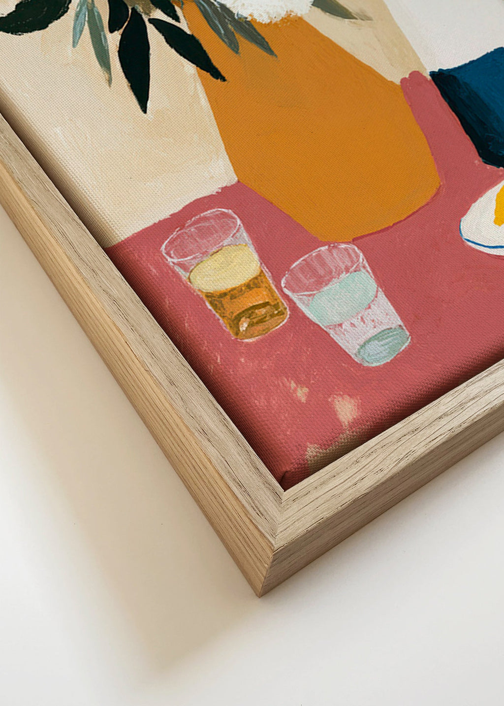Botanický plakát s vázou a bílými květy – Canvas detail