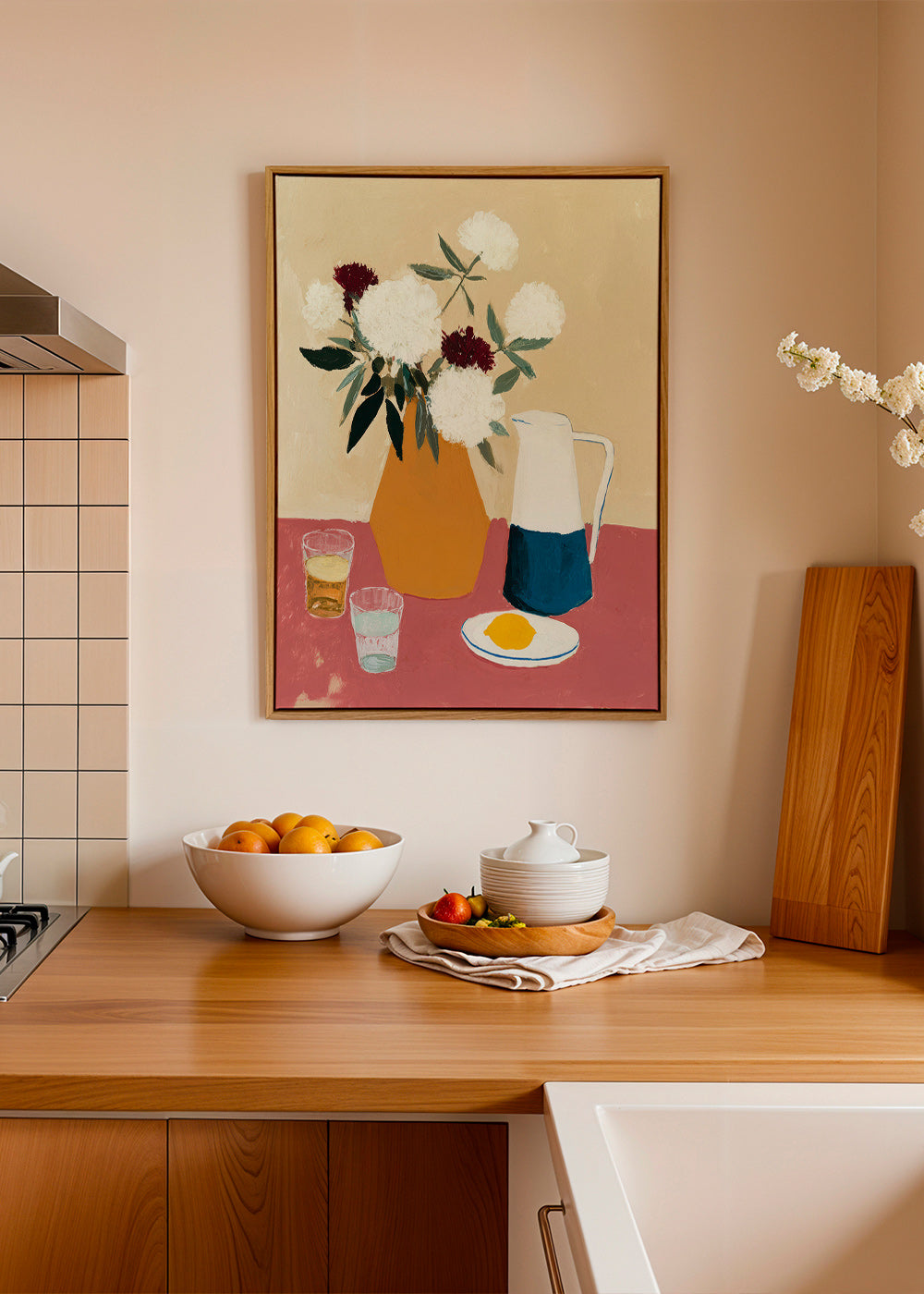 Botanický plakát s vázou a bílými květy – Canvas2