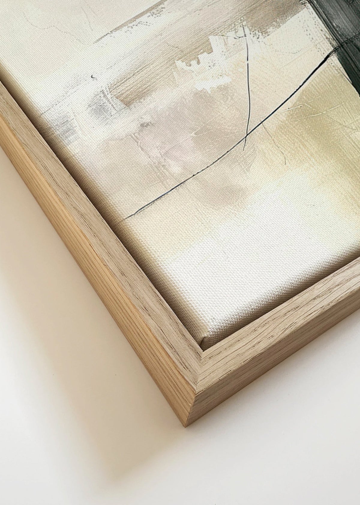 Vertikální abstraktní obraz s tmavým blokem – Canvas detail