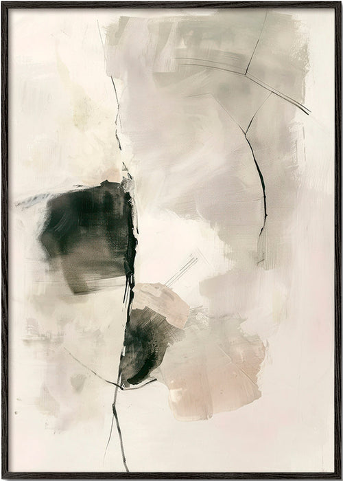 Abstraktní obraz s neutrálními tahy štětcem – Black Frame