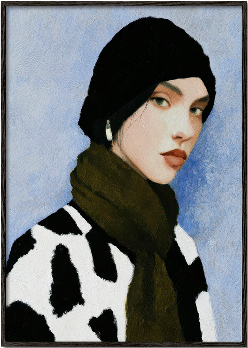 Ilustrace portrétu s kravím vzorem – Black Frame