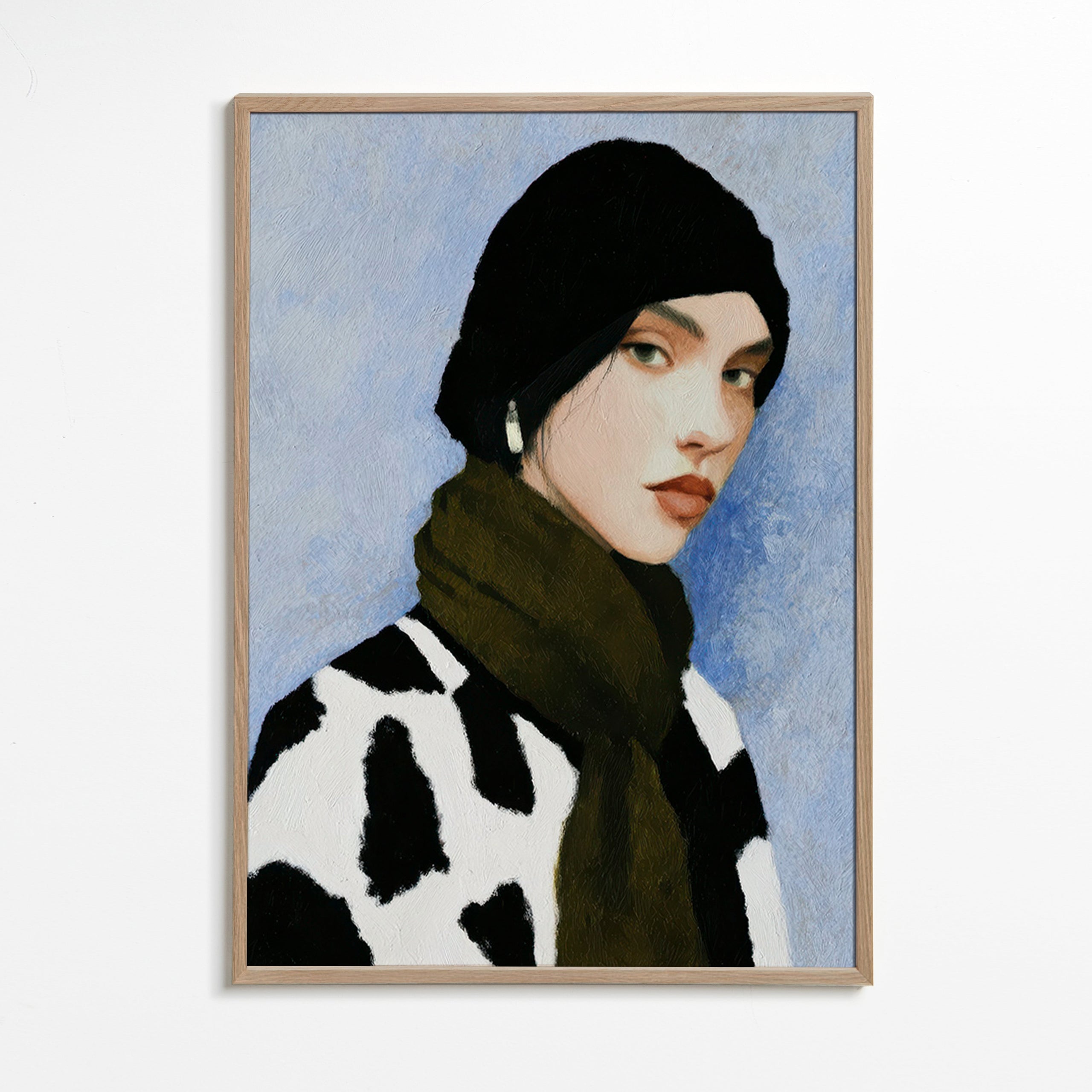 Ilustrace portrétu s kravím vzorem – Oak Frame