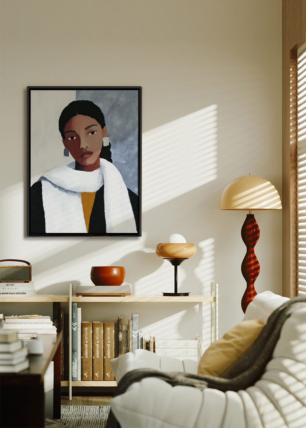 Ilustrace portrétu ženy s bílým šálem – Canvas2