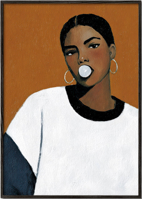 Ilustrace portrét s bublinou žvýkačky – Black Frame
