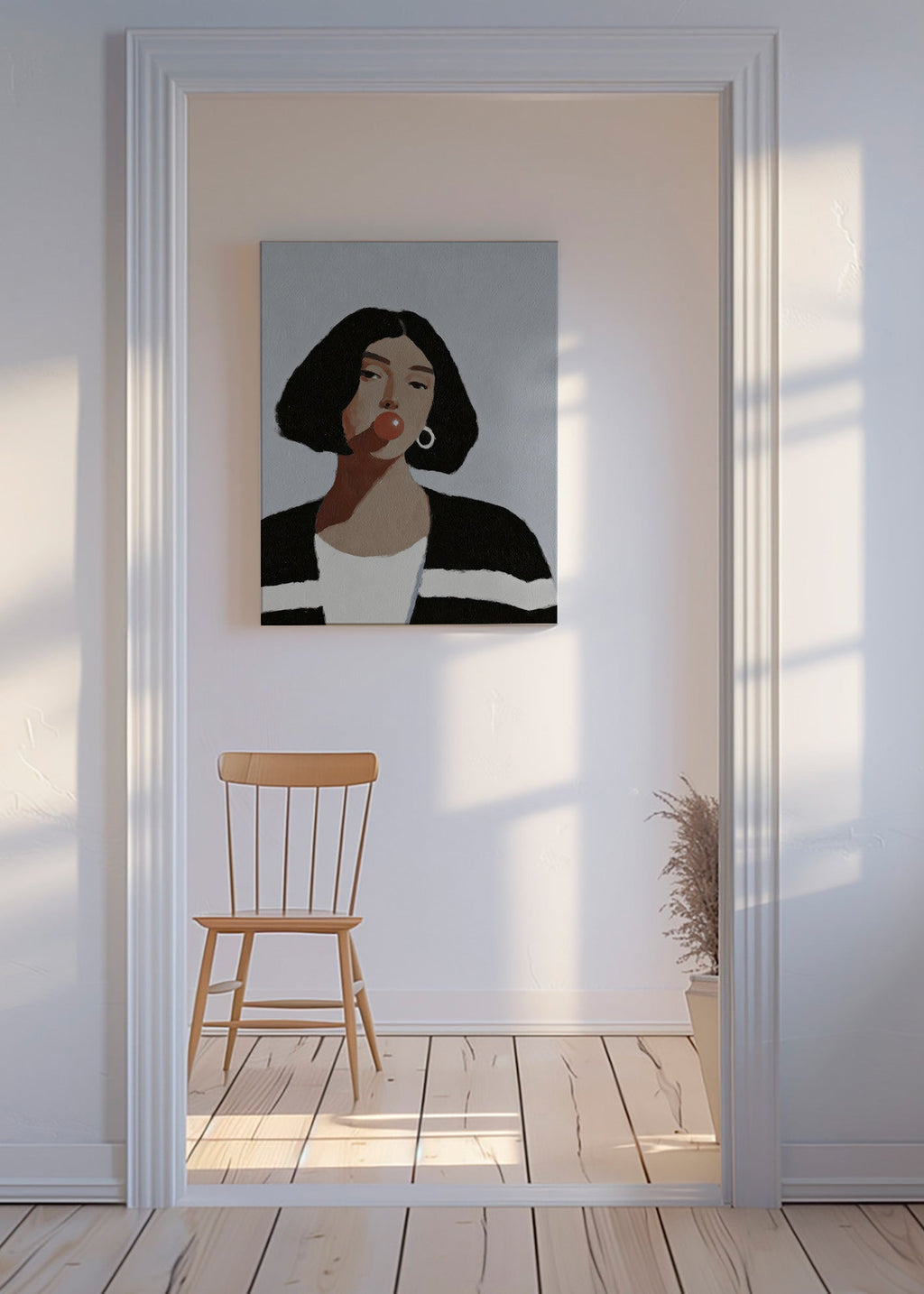 Ilustrace portrét s žvýkačkou – Canvas