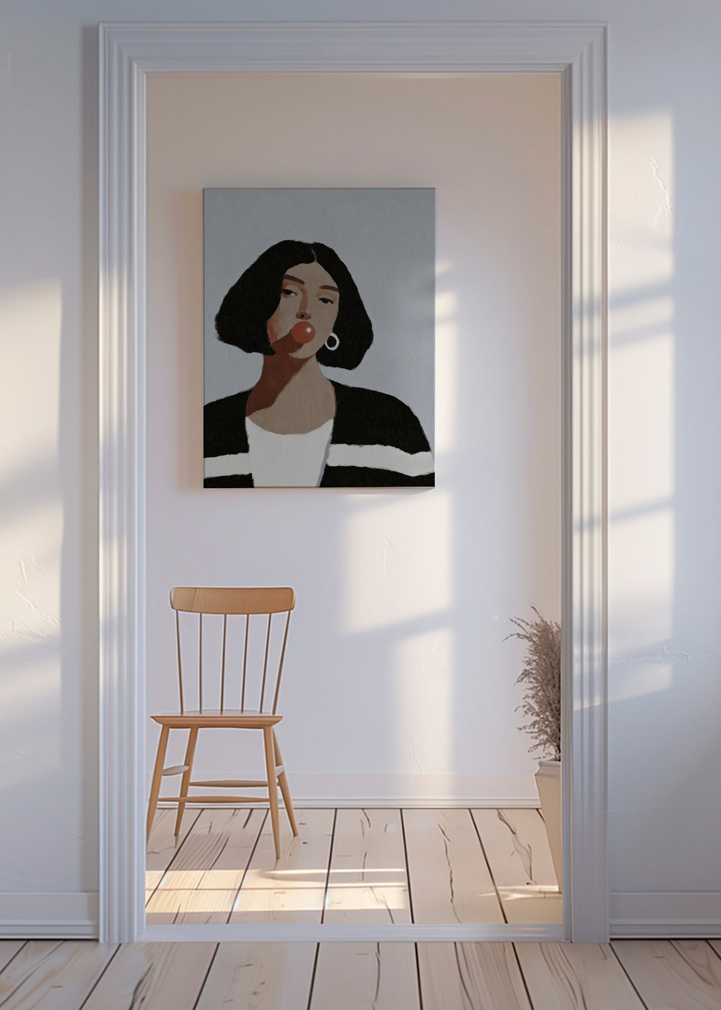 Ilustrace portrét s žvýkačkou – Canvas