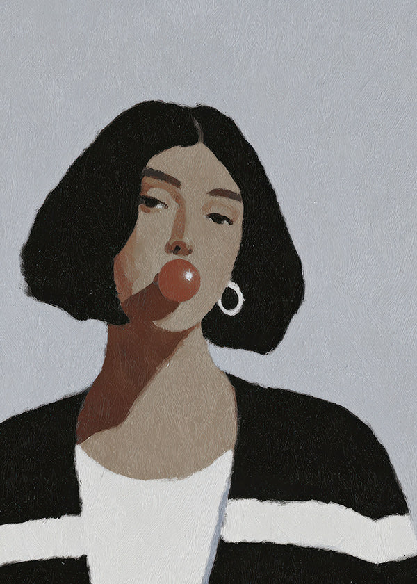 Ilustrace portrét s žvýkačkou