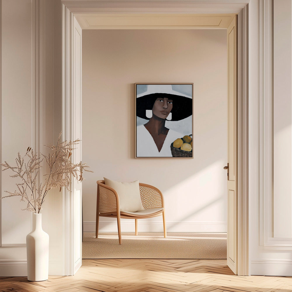 Obraz do kuchyně: žena s kloboukem a citrony – Canvas2