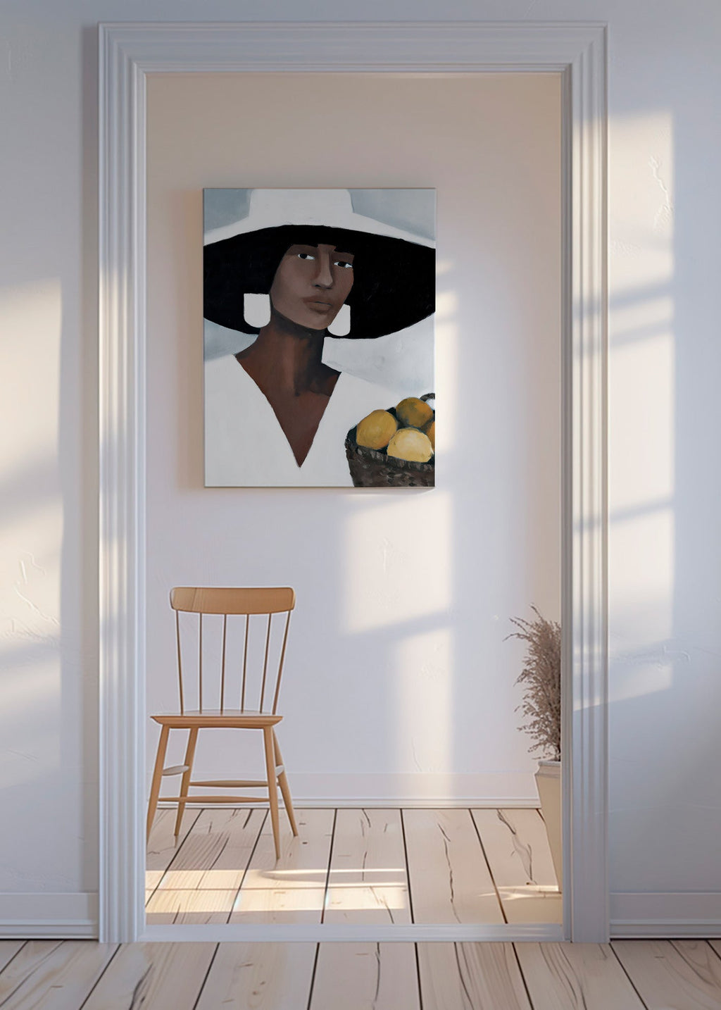 Obraz do kuchyně: žena s kloboukem a citrony – Canvas