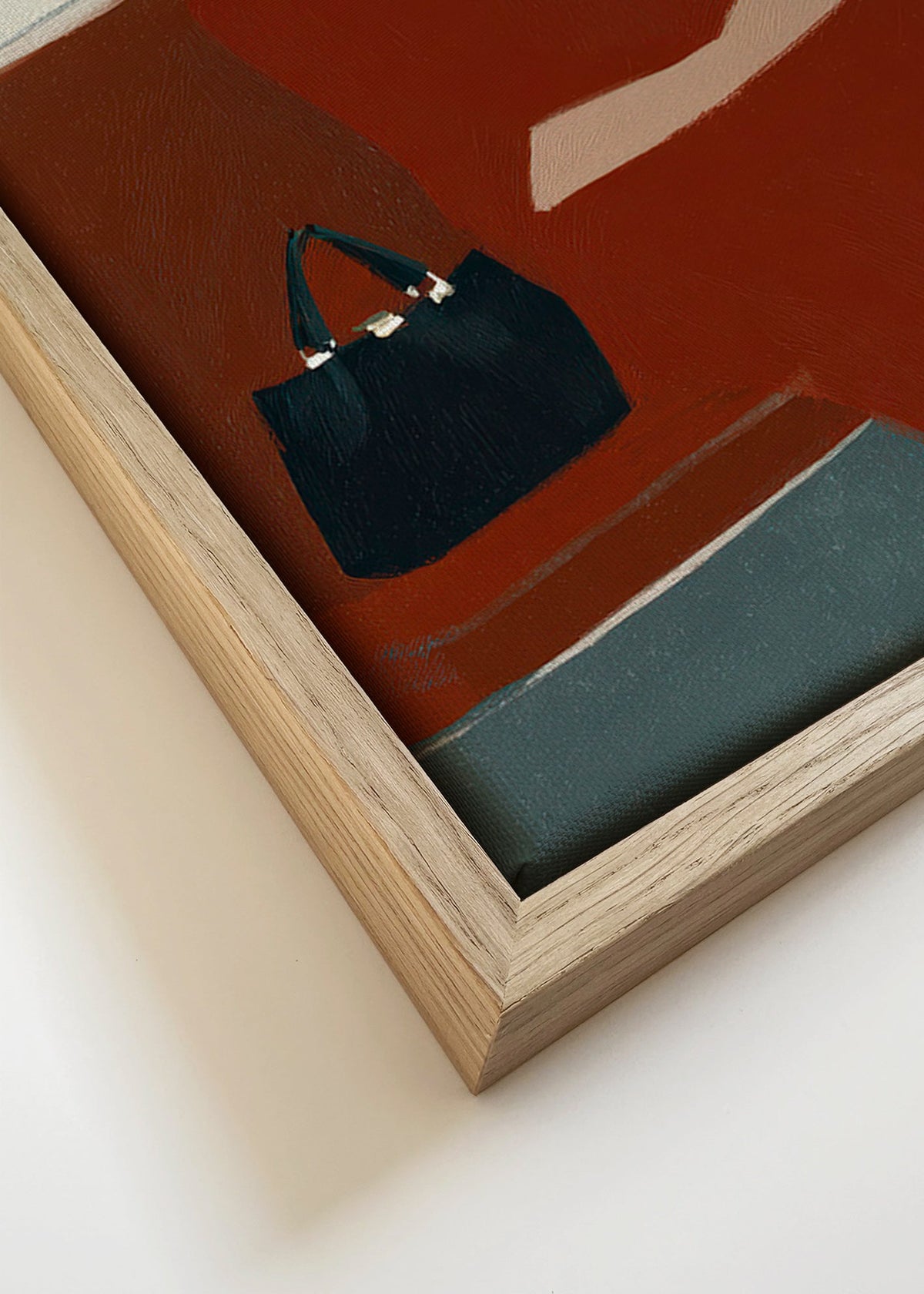 Obraz do kuchyně: žena s kávou a kabelkou – Canvas detail