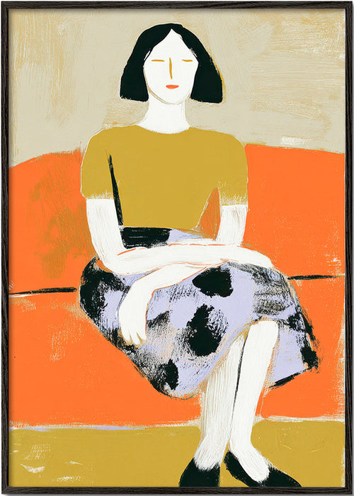 Ilustrace ženy na oranžové pohovce – Black Frame