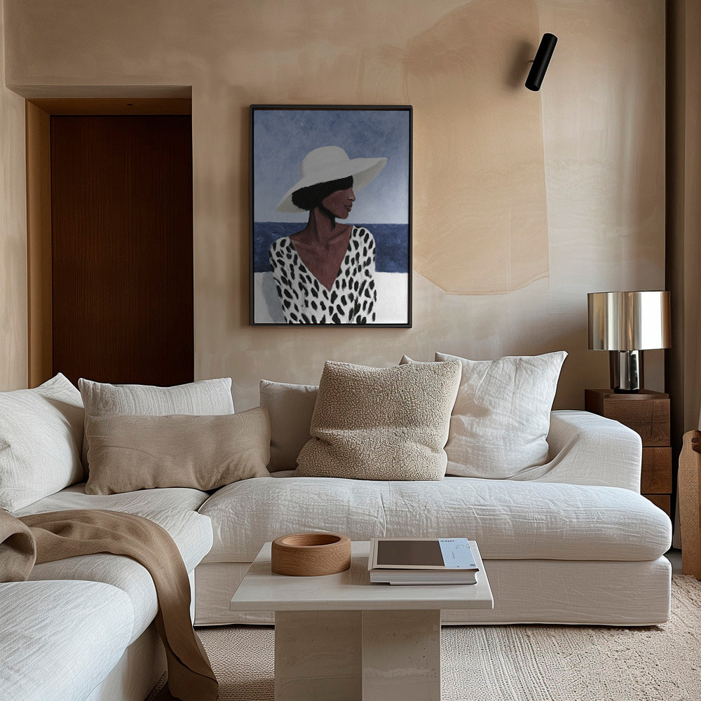Ilustración de mujer con sombrero y mar – Canvas2