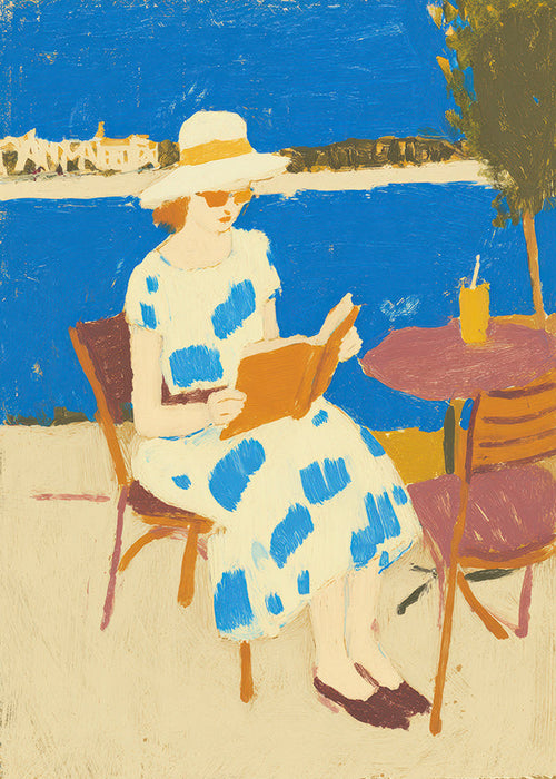 Ilustrace čtenářky u moře
