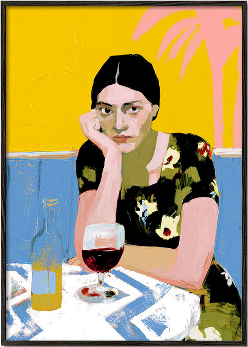 Obraz do kuchyně: žena s koktejlem – Black Frame