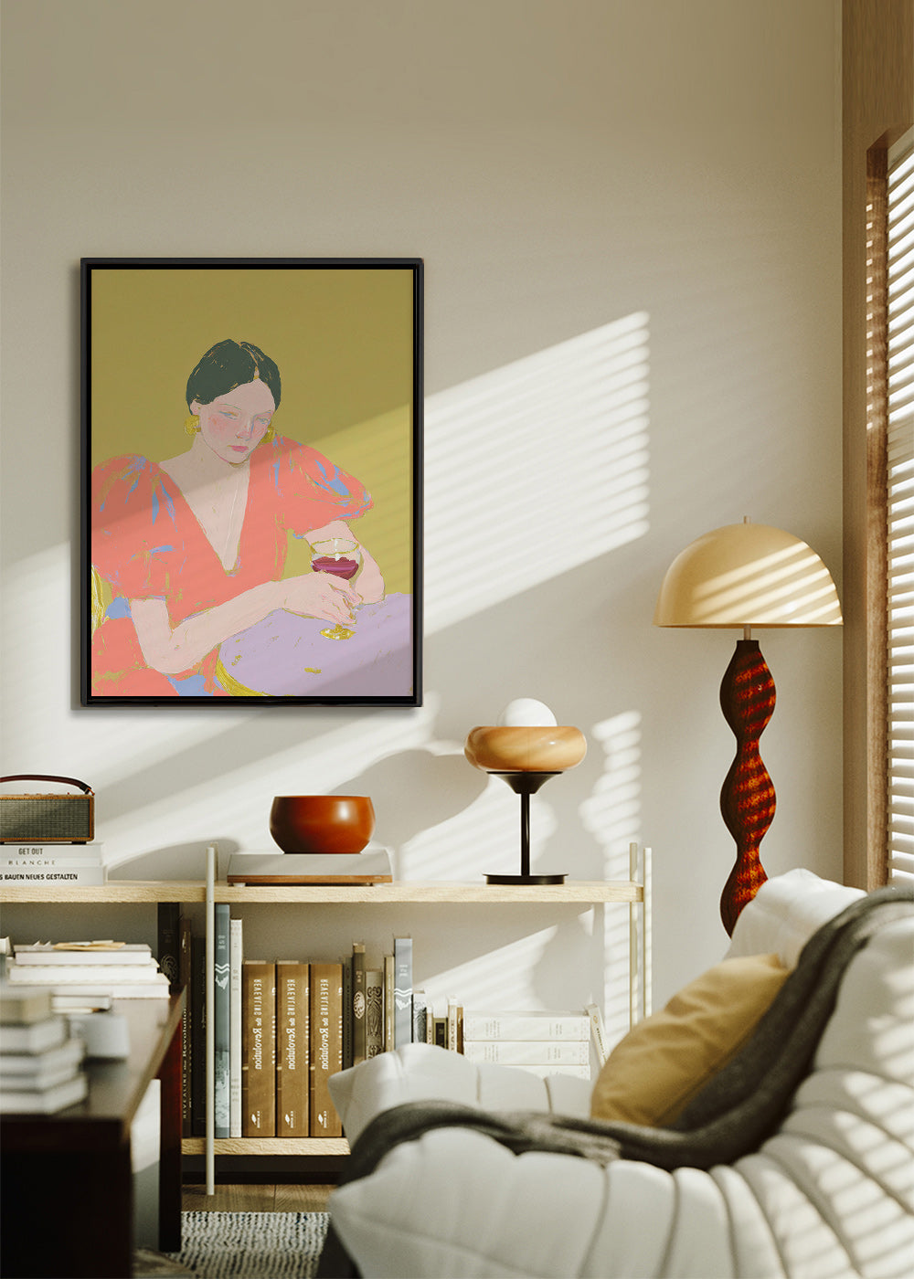 Obraz do kuchyně: žena s nápojem v pastelových tónech – Canvas1