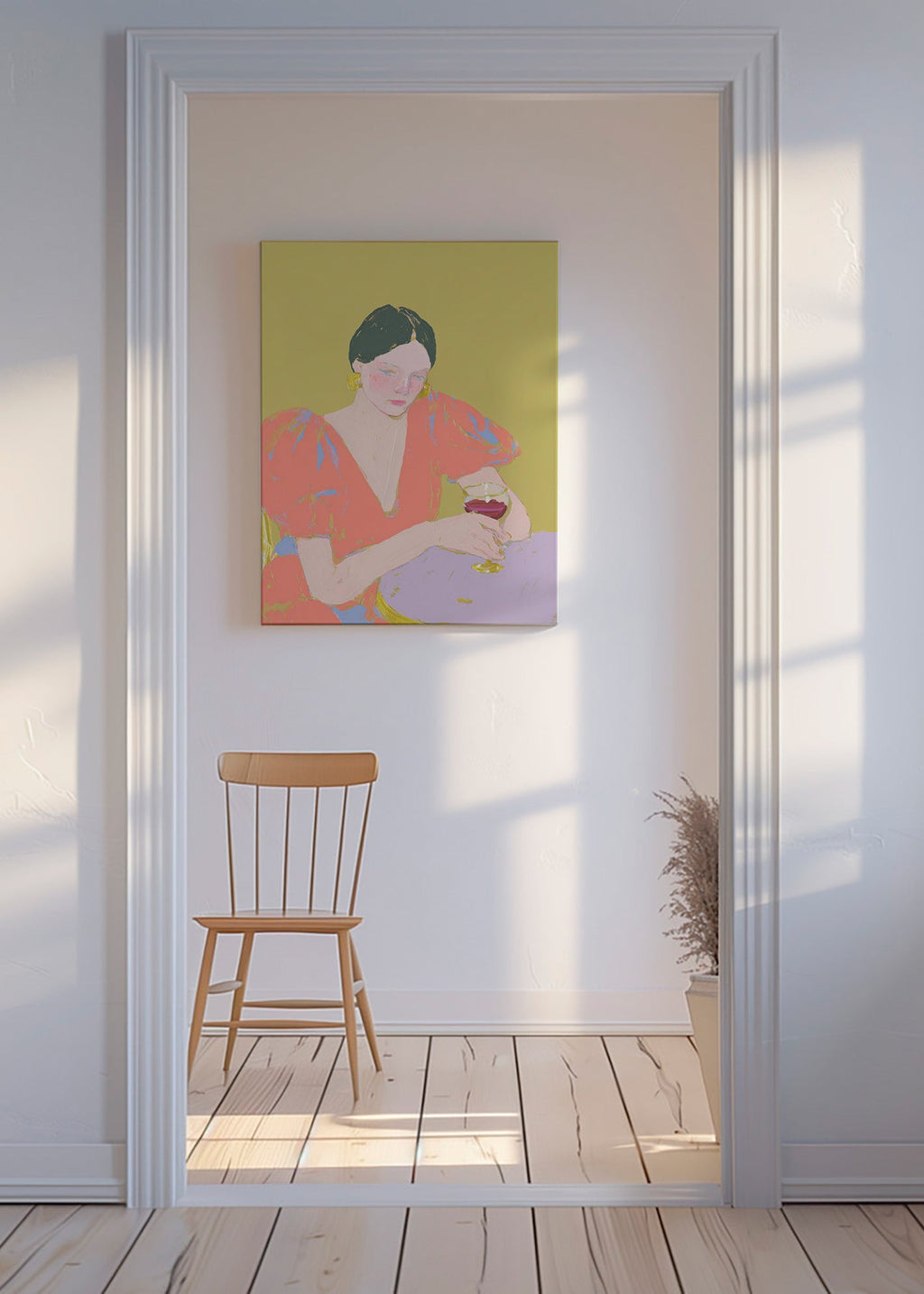Obraz do kuchyně: žena s nápojem v pastelových tónech – Canvas
