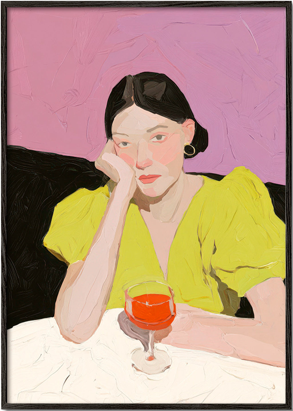 Ilustrace portrét ženy s pohárem – Black Frame