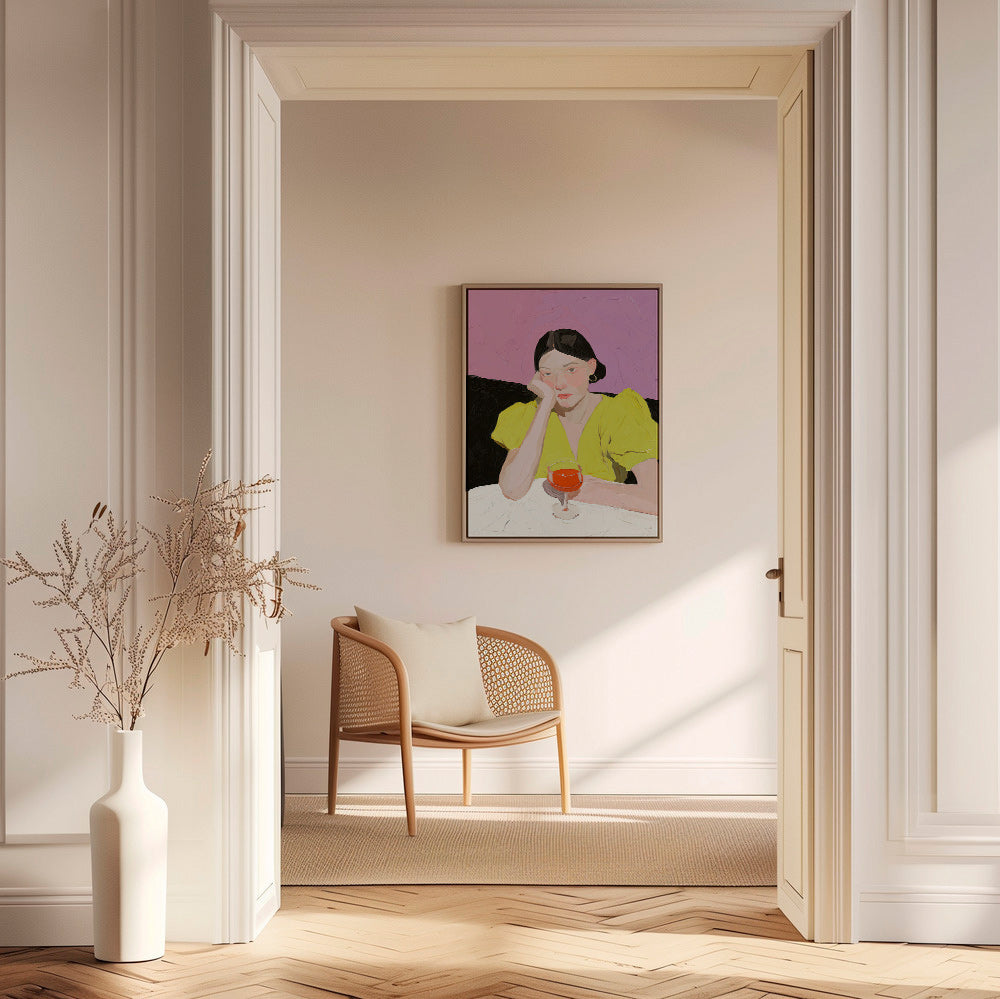 Ilustrace portrét ženy s pohárem – Canvas1