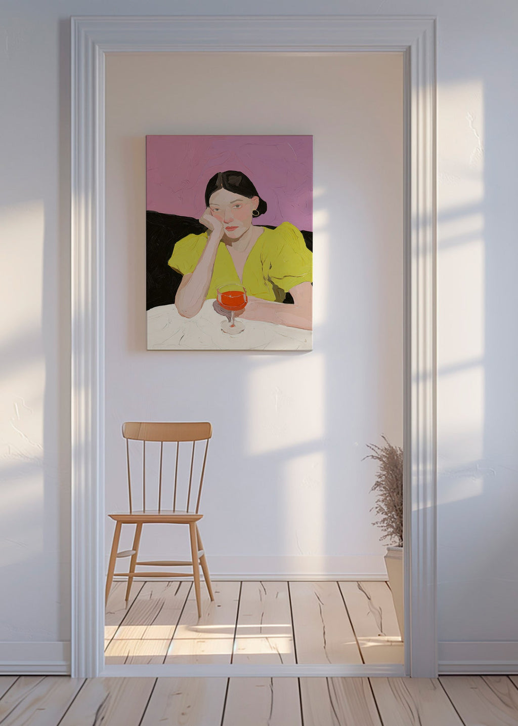Ilustrace portrét ženy s pohárem – Canvas