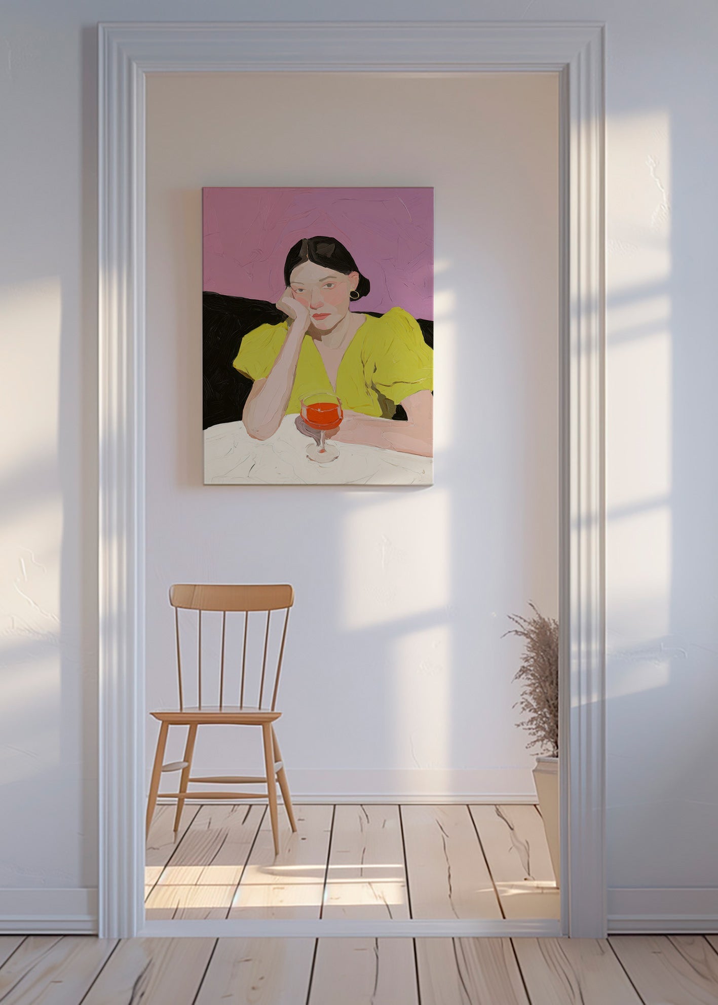 Ilustrace portrét ženy s pohárem – Canvas