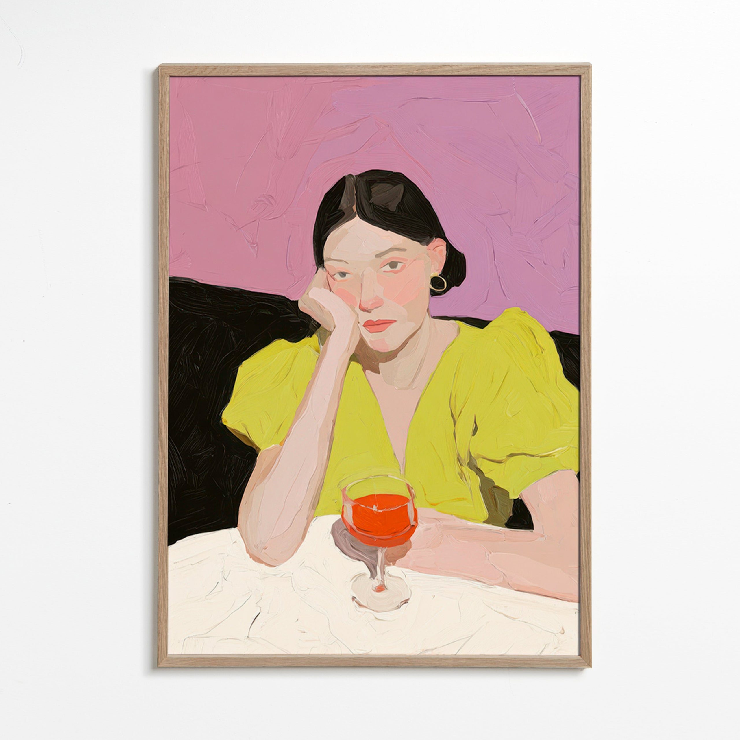 Ilustrace portrét ženy s pohárem – Oak Frame