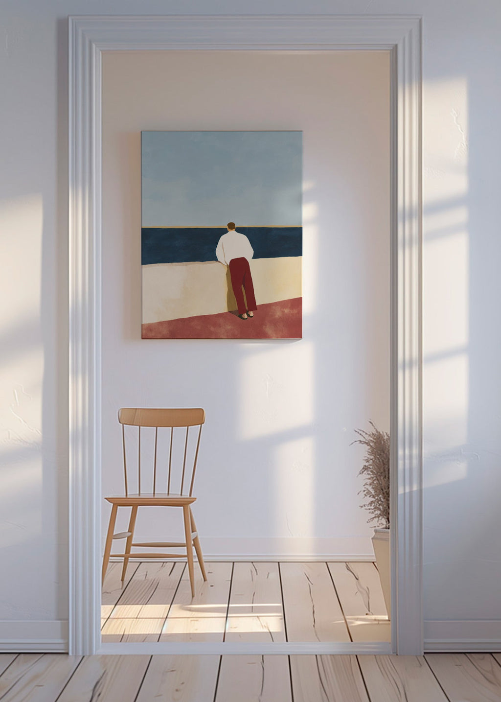 Krajinný obraz s postavou hledící na moře – Canvas
